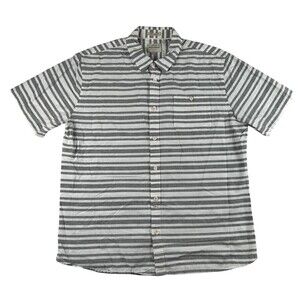 Quiksilver Waterman Shirt Mens 2XL Gray Stripe Short Sleeve Button Up Casual